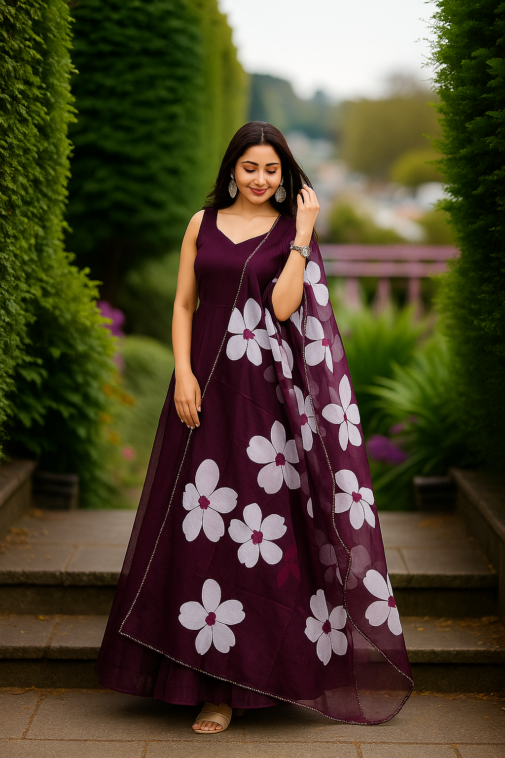 Paxlora Out-door Dress with Floral Dupatta gardian image