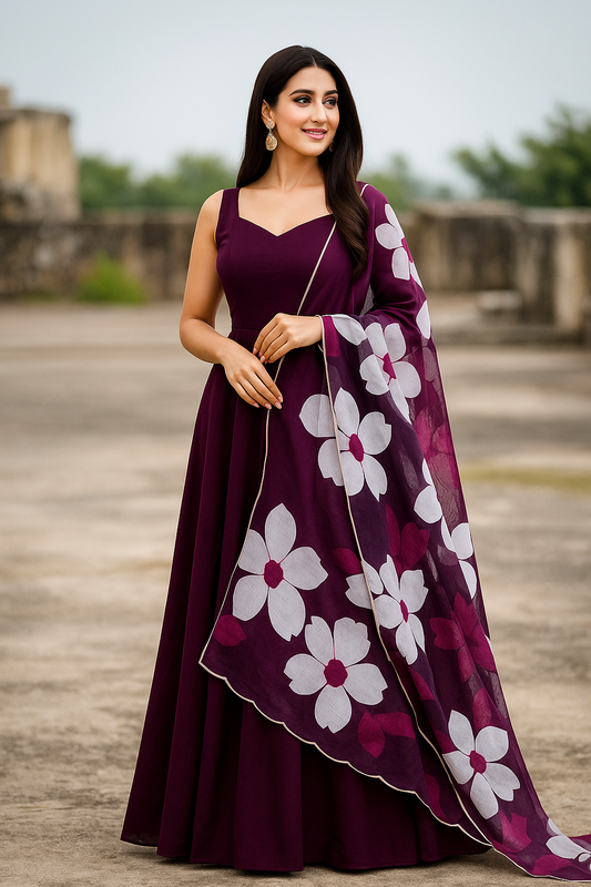 Paxlora Ethnic Dress with Floral Dupatta