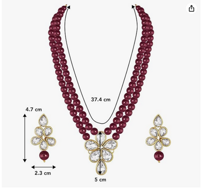 Paxlora pearl necklace set with matching jhumka earrings and dimensions details